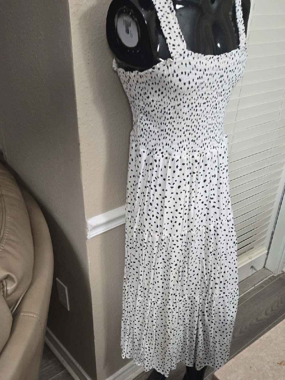beachlunchlounge White Dress with Black Dot Print